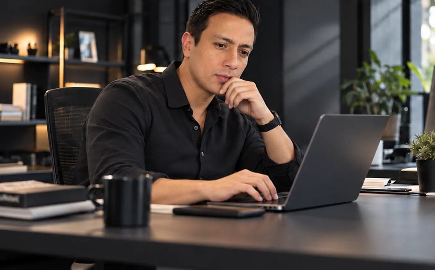 Johan González analizando la estrategia de un cliente frente a su computador